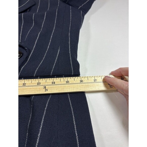 Armani Collezioni Blazer Navy Blue Pinstripe Chalk Stripe 8 Asymmetrical Pocket - Picture 5 of 12